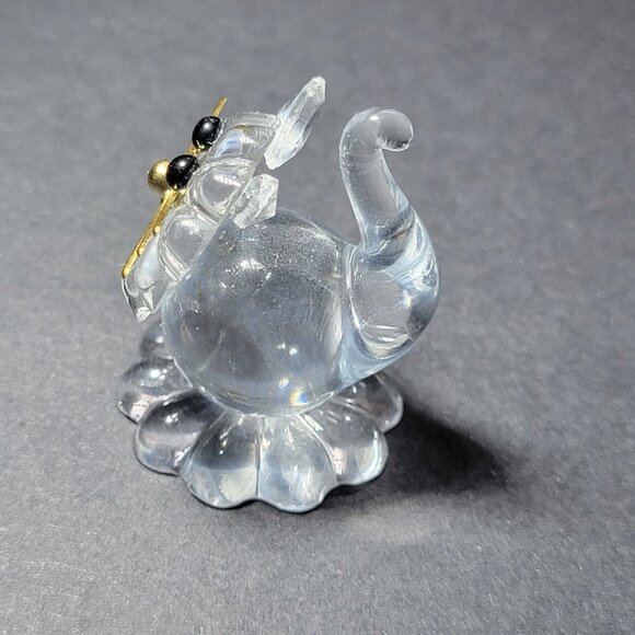 Vintage Mini Clear Glass Cat Figurine With Gold Whiskers & Black Eyes - Picture 2 of 5